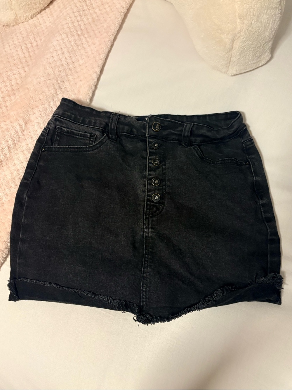 Wax Jean Black Denim Button-Front Mini Skirt
